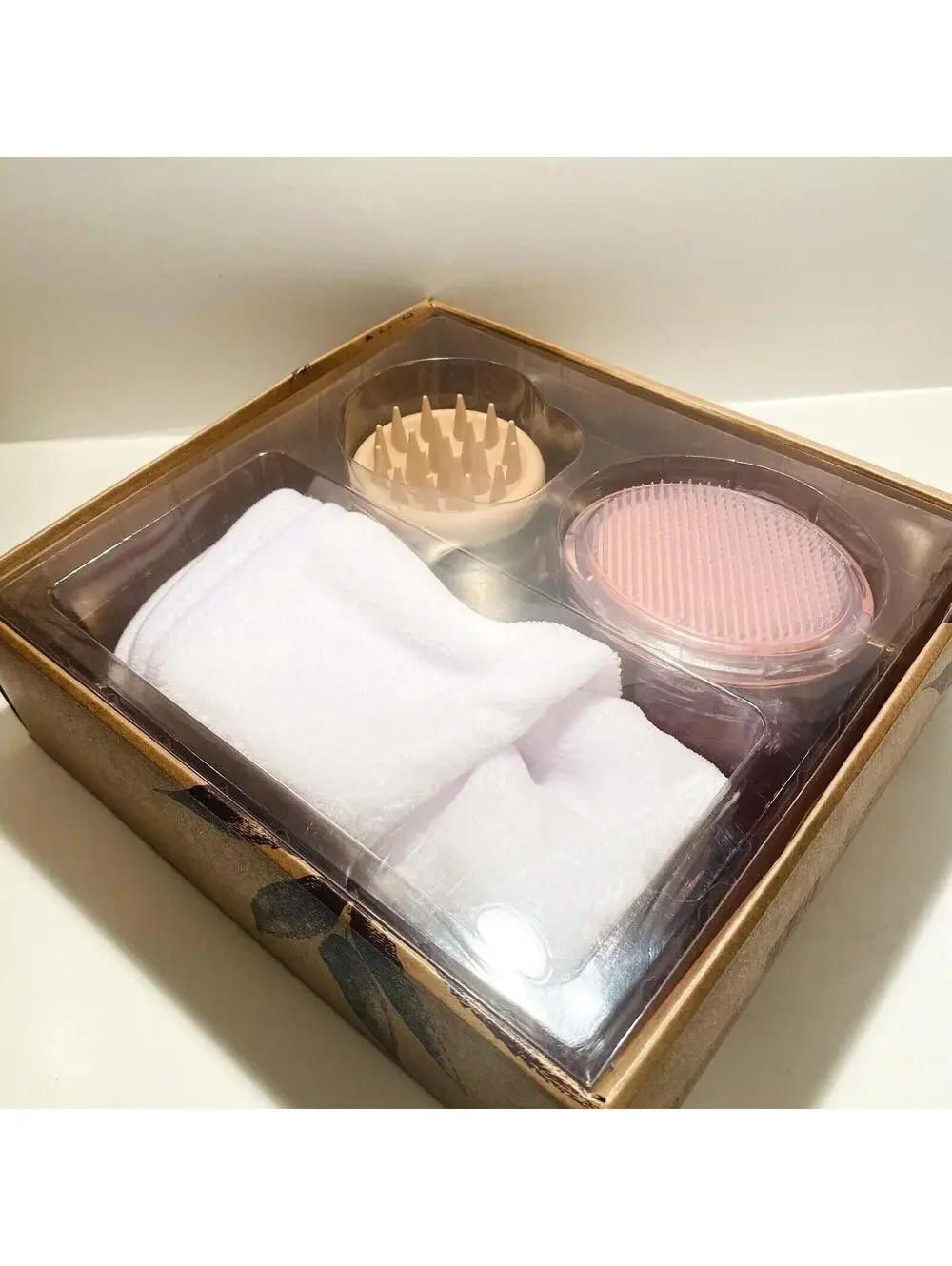 Bamboo Scalp Massager Gift Set with Exfoliating Skin Brush, Hair Wrap Turban New